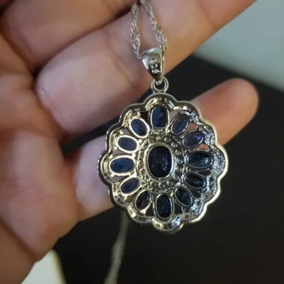 Swarovski Elegant Blue Crystal Floral Chandelier Women's Necklace - Picture 5 of 8